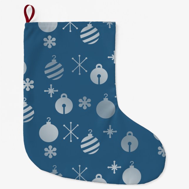 Grande Chaussette De Noël Ornements de Noël rétro Argent bleu (Devant)