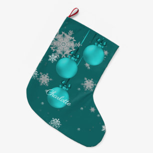 Grande Chaussette De Noël Ornements de Noël turquoises