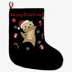 Grande Chaussette De Noël Otter Noël Neige Animaux d'hiver Otter