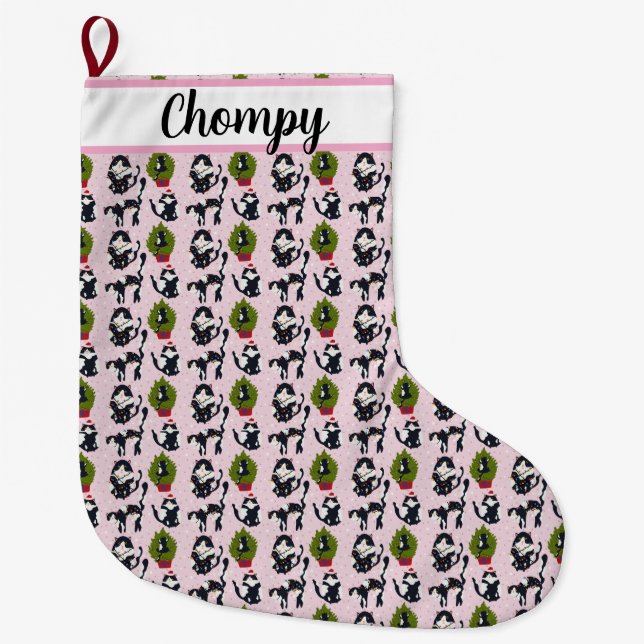 Grande Chaussette De Noël Oups !  Le chat dans l'arbre (Devant)