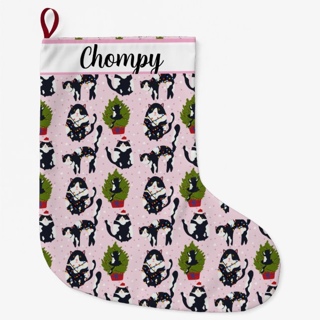 Grande Chaussette De Noël Oups !  Le chat dans l'arbre (Devant)