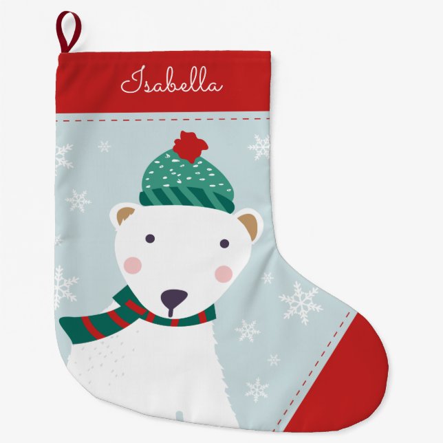 Grande Chaussette De Noël Ours polaire douillet (Devant)
