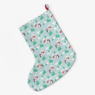 Grande Chaussette De Noël Ours polaires et pingouins de Noël mignons