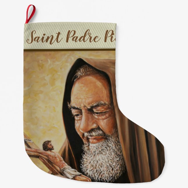 Grande Chaussette De Noël Padre Pio avec Crucifix (Devant)