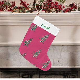 Grande Chaussette De Noël Pagode de Noël verte rouge motif d'arbre