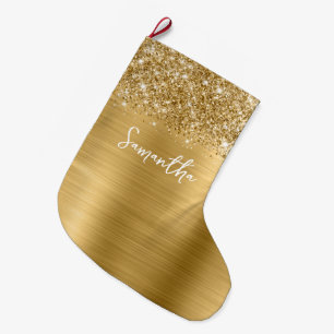 Grande Chaussette De Noël Paillettes Or Nom Glamour