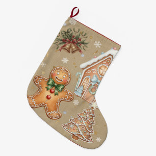Grande Chaussette De Noël Pain d'épice vintage, Maison, Arbre, Noël