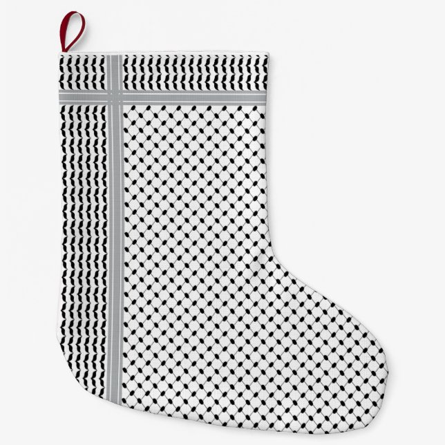 Grande Chaussette De Noël Palestinian Black & White Keffiyeh Stocking (Devant)
