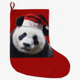 Grande Chaussette De Noël Panda Bear dans un Casquette du Père Noël