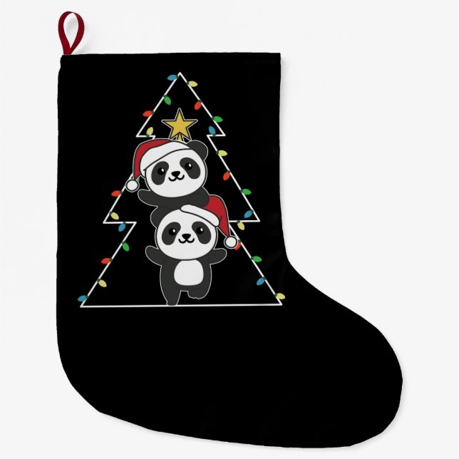 Grande Chaussette De Noël Panda Christmas Tree Animaux de Noël Pandas (Devant)
