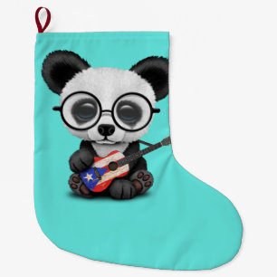 Grande Chaussette De Noël Panda de bébé jouant la guitare portoricaine de