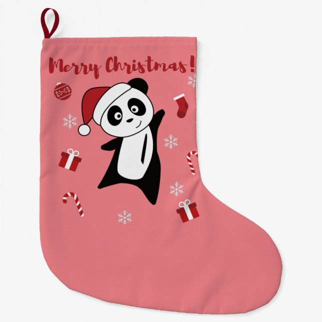 Grande Chaussette De Noël Panda Noël Neige Animaux d'hiver Pandas Grand C (Devant)