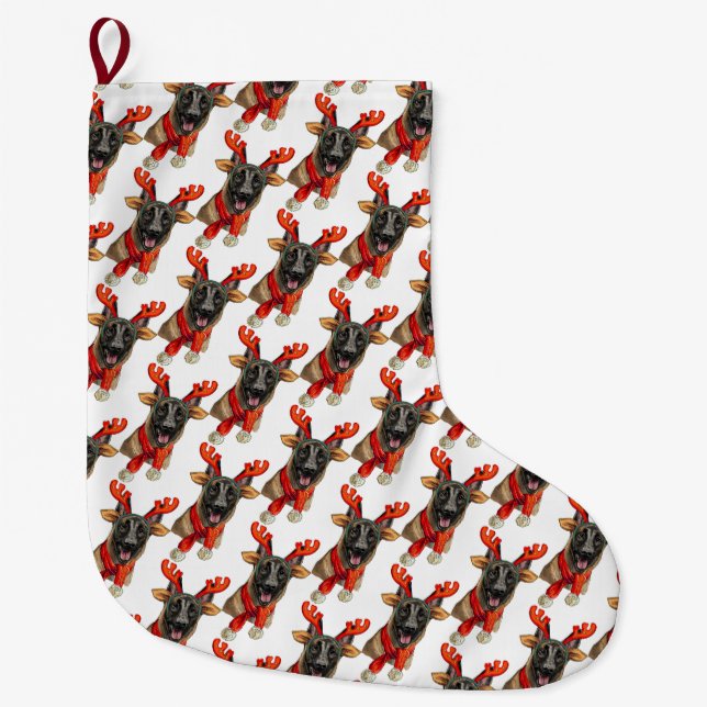 Grande Chaussette De Noël Papier à envelopper pour chien malinois de Noël (Devant)