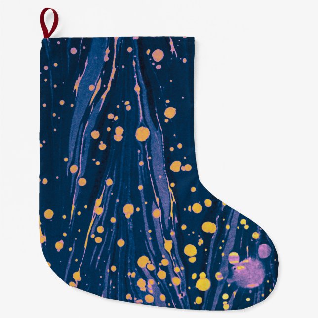 GRANDE CHAUSSETTE DE NOËL PAPIER EN MARBRE BLEU ABSTRAIT AVEC ÉPAULES D'OR (Devant)