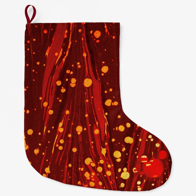 GRANDE CHAUSSETTE DE NOËL PAPIER MARBÉ ROUGE ABSTRAIT AVEC ÉPAULES D'OR (Devant)