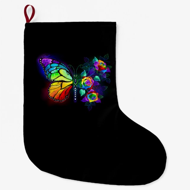 Grande Chaussette De Noël Papillon arc-en-ciel (Devant)