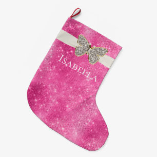 Grande Chaussette De Noël Papillon bijoux à étincelle rose