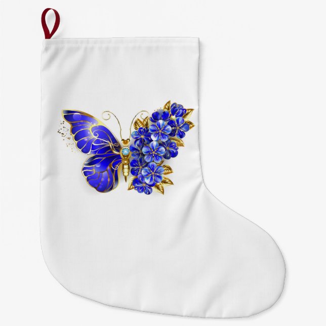 Grande Chaussette De Noël Papillon saphir à fleurs (Devant)