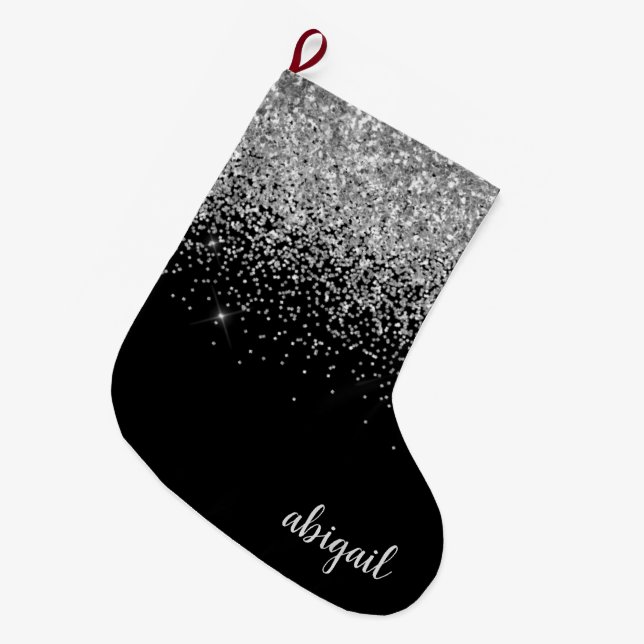 Grande Chaussette De Noël Parties scintillant Fille Argent Noir Shimmer Mode (Devant (Accrochage))