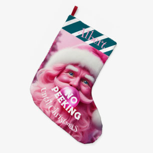 Grande Chaussette De Noël Pas de gomme à bulle rose de Pékin Père Noël   Nom