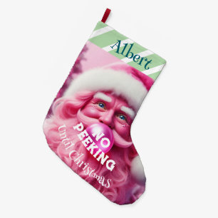 Grande Chaussette De Noël Pas de gomme à bulle rose de Pékin Père Noël   Nom