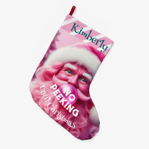 Grande Chaussette De Noël Pas de gomme à bulle rose de Pékin Père Noël Nom