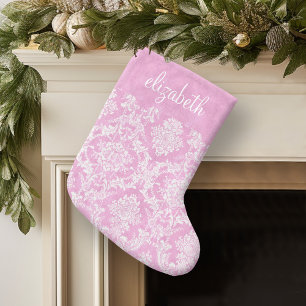 Grande Chaussette De Noël Pastel rose Vintage Damask motif Grungy Finition