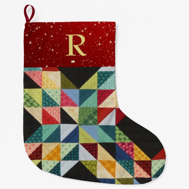 Grande Chaussette De Noël Patchwork MONOGRAM Noël Stocker traditionnel (Devant)