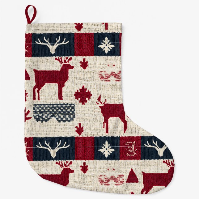 Grande Chaussette De Noël Patchwork nordique de Noël | Rennes (2) (Devant)