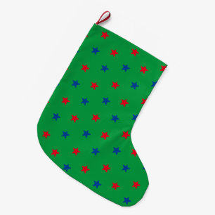 Grande Chaussette De Noël Patriotique rouge bleu et vert étoiles motif