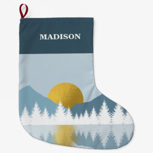 Grande Chaussette De Noël Paysage Abstrait Soleil d'hiver d'or