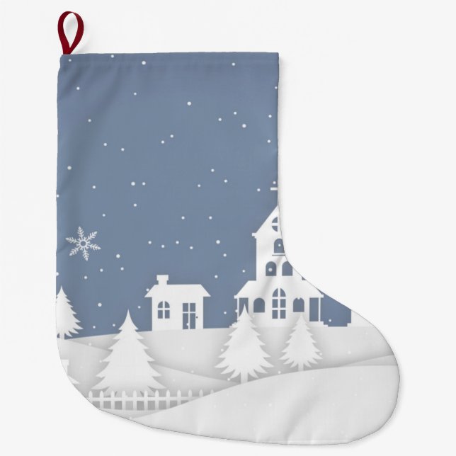Grande Chaussette De Noël Paysage de l'église de Noël (Devant)
