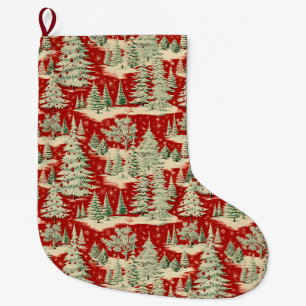 Grande Chaussette De Noël Paysage de Noël rétro vintage