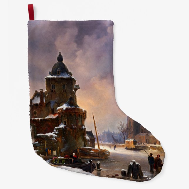 Grande Chaussette De Noël Paysage D'Hiver Avec Frozen River Art Classique (Devant)