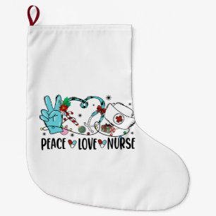 Grande Chaussette De Noël Peace Love Nurse Christmas