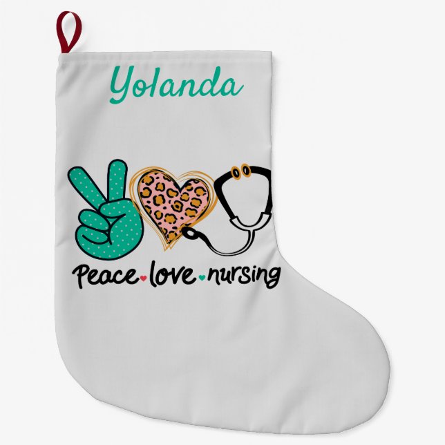 Grande Chaussette De Noël Peace Love Nursing Personnalisé (Devant)