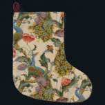 Grande Chaussette De Noël Peacock Motif vintage Art coloré<br><div class="desc">L'oeuvre est un motif détaillé qui présente des paons aux plumes de queue richement colorées, aux teintes bleu, vert et or. Autour des paons sont de grandes fleurs vives, dont des fleurs rouges et roses, entrecoupées de feuillage vert. Le design se répète en douceur, créant une tapisserie vibrante et décorative...</div>