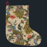 Grande Chaussette De Noël Peacock Motif vintage Art coloré<br><div class="desc">L'oeuvre est un motif détaillé qui présente des paons aux plumes de queue richement colorées, aux teintes bleu, vert et or. Autour des paons sont de grandes fleurs vives, dont des fleurs rouges et roses, entrecoupées de feuillage vert. Le design se répète en douceur, créant une tapisserie vibrante et décorative...</div>