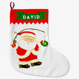 Grande Chaussette De Noël Pêcheur à la pêche