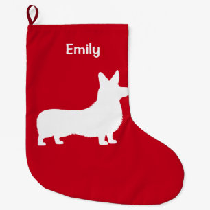 Grande Chaussette De Noël Pembroke de corgi en silhouette