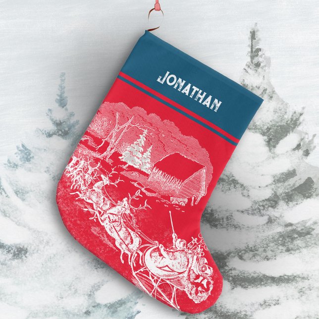Grande Chaussette De Noël ❄ Père Noël arrive Sleigh Reindeers (Santa Claus is Coming Sleigh Reindeers Large Christmas Stocking ©Susanne Sachers - Sunny Mind Design)