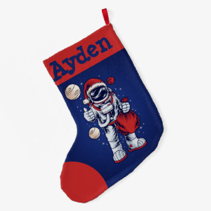 Grande Chaussette De Noël Père Noël astronaute dans l'espace grand bas de No