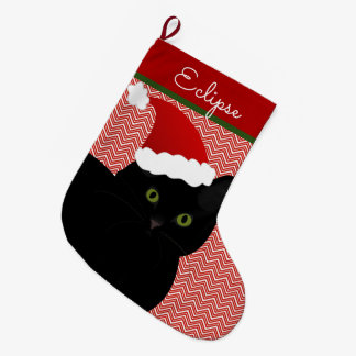 Grande Chaussette De Noël Père Noël Black Cheveux Court Cat Green Eyes Perso
