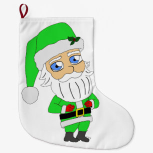Grande Chaussette De Noël Père Noël chibi en costume vert
