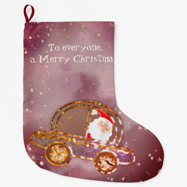 Grande Chaussette De Noël Père Noël dans sa voiture à Noël (Devant)