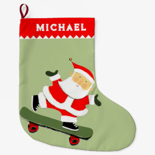 Grande Chaussette De Noël Père Noël en skateboard Skateboardeur