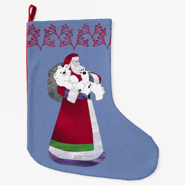 Grande Chaussette De Noël Père Noël et bébé Samoyed Noël Stocking (Devant)