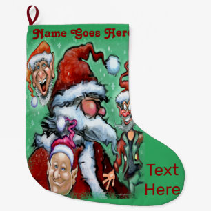Grande Chaussette De Noël Père Noël et Elfes de Noël