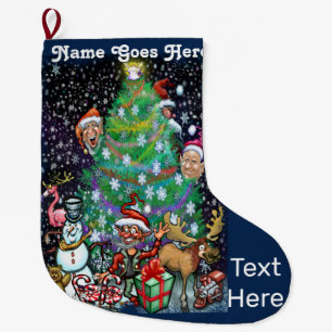 Grande Chaussette De Noël Père Noël et Elfes de Noël