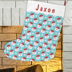 Grande Chaussette De Noël Père Noël Face Kids Nom personnalisé